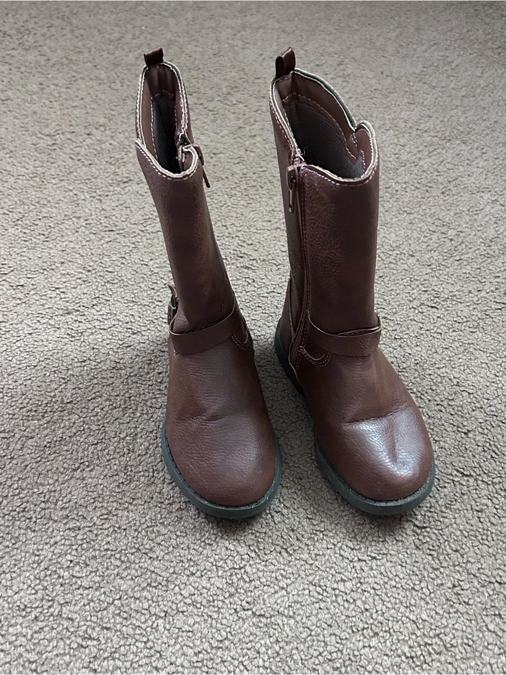 Baby Girl Size 8 Osh Kosh Lumi Brown Boots Riding Boots “Leather” Look Zip Sides